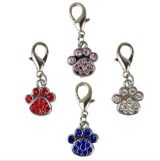 Fashion Paw Tags Pet Pendant Collar Rhinestone Pendant Cute Charms with Hooks Dog Pet Decoration Accessories ZA5428