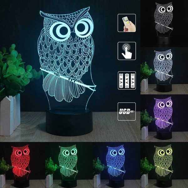 New Remote Control 3D Owl Table Lamp USB Colorful 7 Color Change LED Home Party Bedroom Decorative Night Light Gift