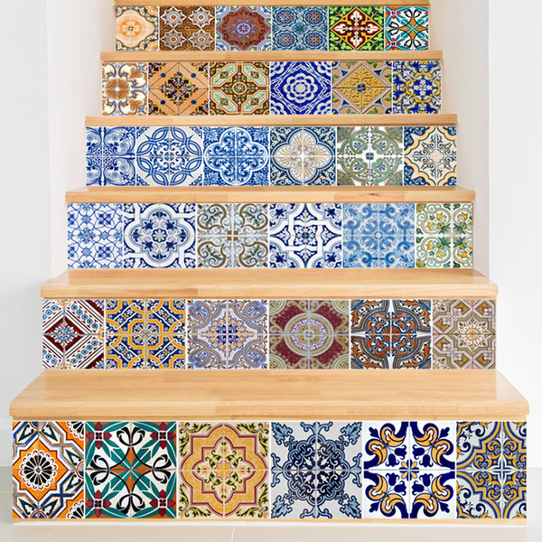 6 Pieces/Set Creative DIY 3D Stairway Stickers Ceramic Tile Pattern for Room Stairs Decoration Home Decor Floor Wall Sticker