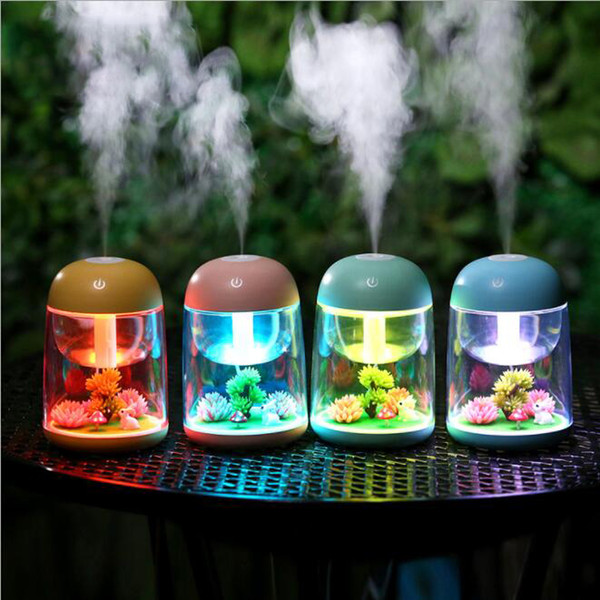 LED Micro Landscape Humidifier Mini Air Humidifier USB Ultrasonic Diffuser Mist Maker Colorful Changing LED Night Light LJJK1519