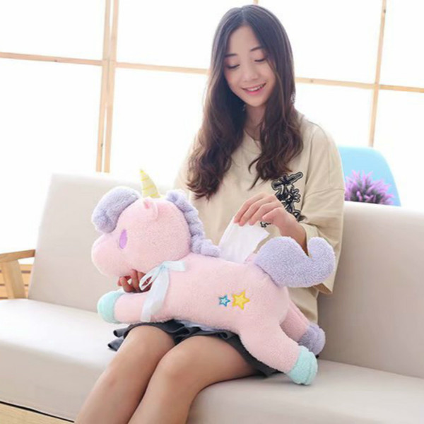 Plush Unicorn Toy Facial Tissue Box Holder Stuffed Unicorn doll 55cm Animal Doll Home Decorative Novelty Toys GGA1444