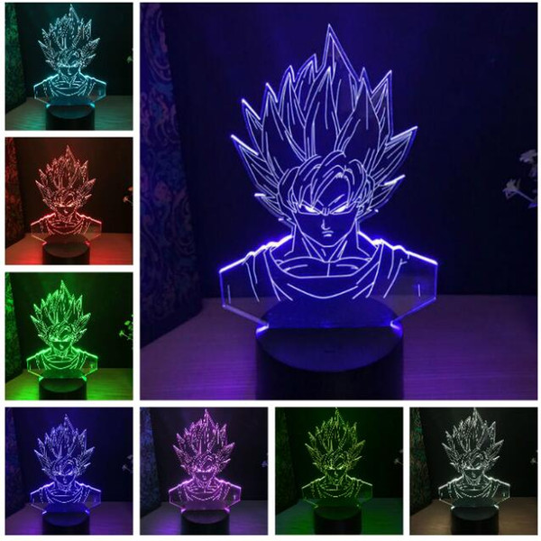 Wholesale Dragon Ball Super Saiyan God Goku Action Figures 3D Illusion Table Lamp 7 Color Changing Night Light Boys Child Kids Baby Gifts