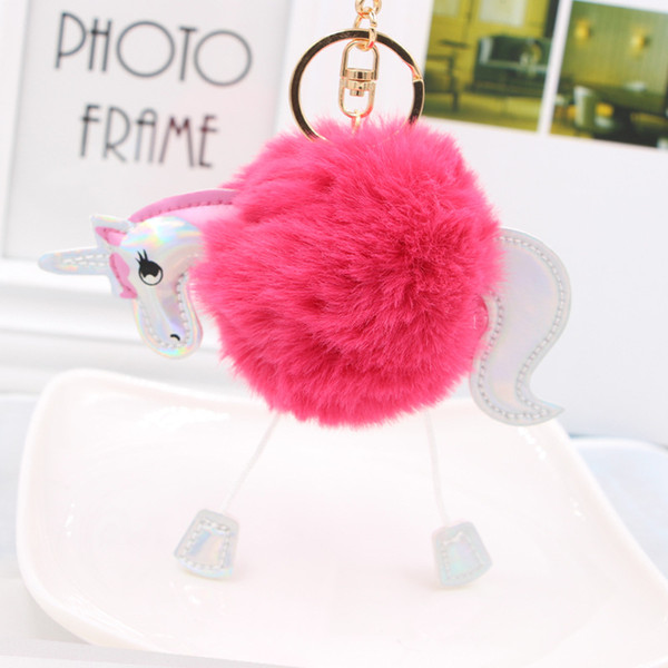 10 Color 8cm Unicorn Pony Keychain Lovely Fluffy Pendant Artificial Rabbit Fur Key Chain Bag Car Key Ring Hang Bag Accessories