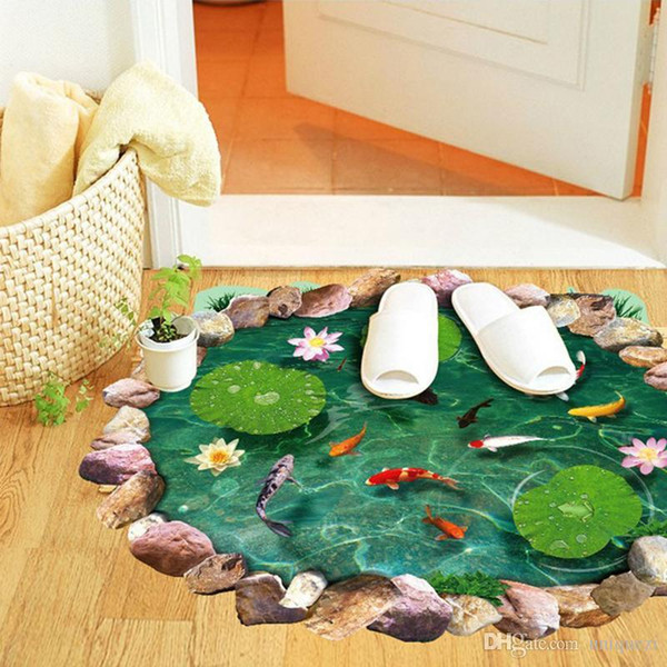 3D Lotus Fish Pond Art Wall Sticker Floor Mural Vinyl Home Decor Wallpaper