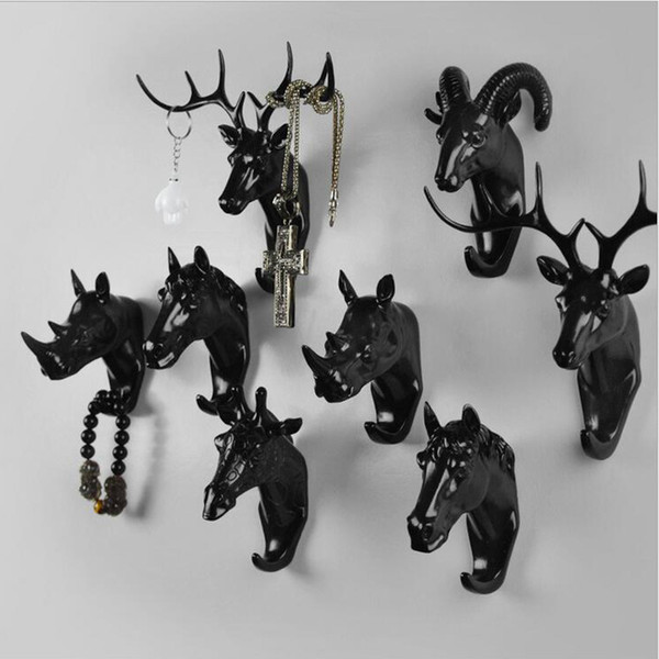 American Creative Deer Rhino Elephant Head Animal Decorative Hook Coat Hook Retro Clothes Hanging 3D Porch key Point Bar