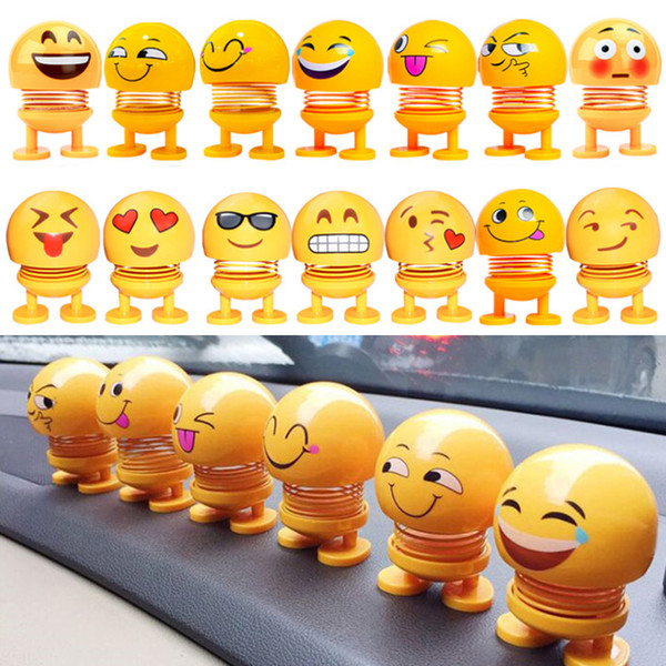 Lot 14pcs Emoticons toys Car Swing Shake Head Doll Decoration Creative Desktop Bling Girl Accessories Interior Dashboard Toys Ornament