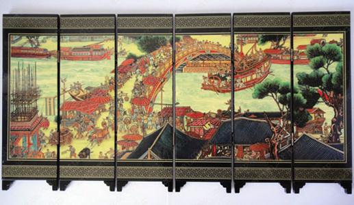 Small Chinese Screen Home Decorative Screen 6 flap Wood lacquer Riverside Screens 1pcs mix Free