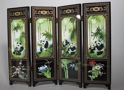 Rare Cheap Chinese Old Porcelain Handwork Painting Panda Screen Decoration / 1PCS