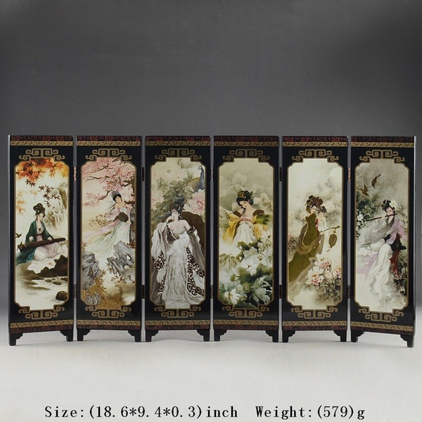 CHINA LACQUER WARE OLD HAND PAINTING BELLE COLLECTIBLES BEAUTY SCREEN NICE FOLD