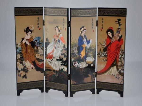 Wholesale cheap Oriental Chinese Golden Lacquer Folding Room Screen Divider Four Great Beauties