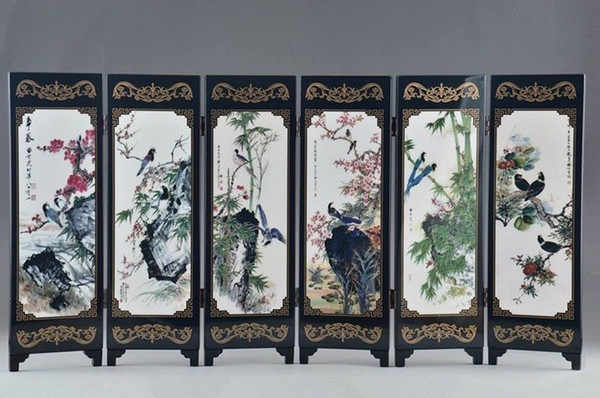 Art Classical Chinese Lacquer Handwork Painting Bird Auspicious Screen Decor