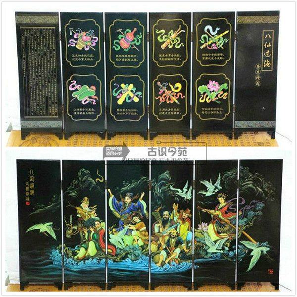 Exquisite ba xian guo hai lacquer process small screen with Chinese characteristics