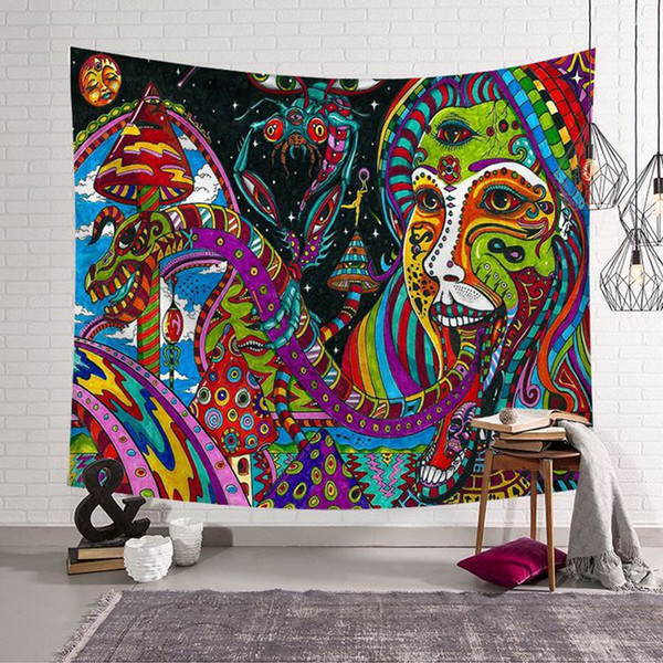 colorful oil paint style tapestry ethnic india indian wall hanging cloth spiritual egytian decor polyester room salon carpet