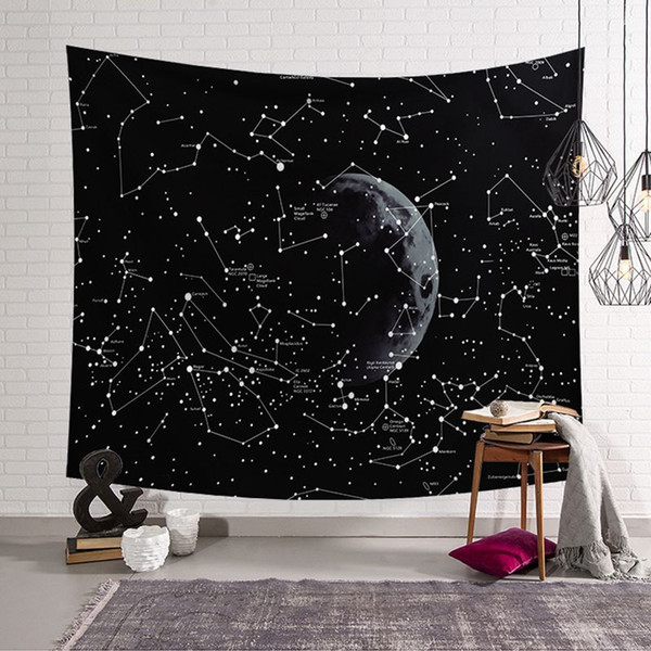 space constellation tapestry moon star hanging wall art black tenture mural decoration polyester carpet show piece