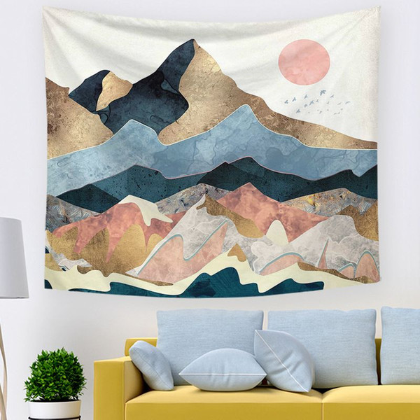 Nordic art print sun mountain tapestry abstract mural forest wall hanging cloth whale cactus decorative blanket