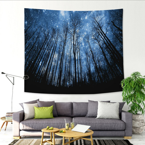 Tapestry Polyester Fiber Wall Decorative Towel Hanging Cloth Digit Printing Starry Sky Moon Beautiful Pattern Milky Way Home Living Room Use