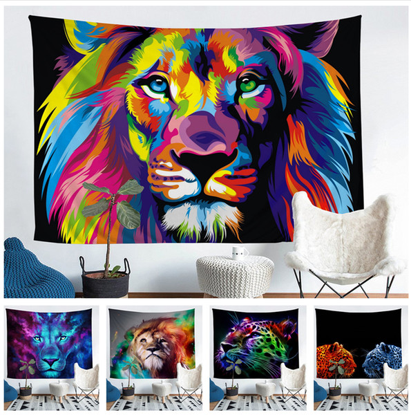 Watercolor animals Lions Tiger Leopard Tapestry Hippie Wall Hanging Bedspread Beach Towel High Quality Size 150cmx200cm & 203cmx173cm