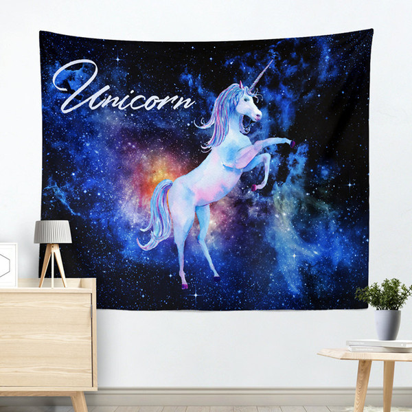 Unicorn Starry Sky Tapestry Wall Hanging Bedspread Beach Towel Picnic Mat High Quality Size 130cmx150cm & 150cmx200cm