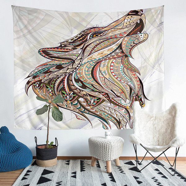 Wholesale - Wolf and Bald Eagle Polyester Tapestry Fresco Yoga Beach Blanket Towel Home Decoration Beachwear Bath Throw Shawl