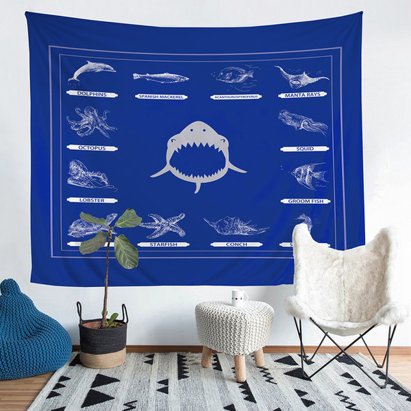 Wholesale - Anchor and Marine Life Polyester Tapestry Fresco Yoga Beach Blanket Towel Home Decoration Beachwear Bath Throw Shawl