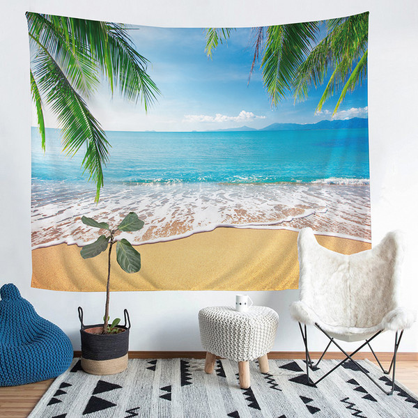 Wholesale - A Beach Under A Coconut Tree Polyester Tapestry Fresco Yoga Beach Blanket Towel Home Decoration Beachwear Bath Throw Shawl