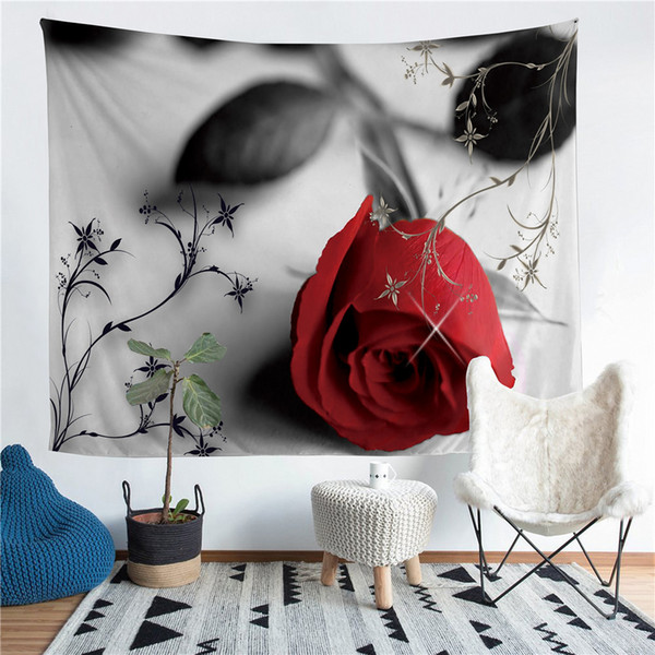 Wholesale - Valentine's Day Rose Polyester Tapestry Fresco Yoga Beach Blanket Towel Home Decoration Beachwear Bath Throw Shawl