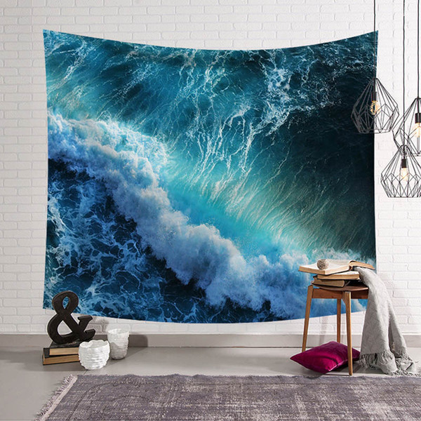 Blue Wind Wave Tapestry Paintings Bohemian Style Home Textile Decoration Fabric Wall Hanging Beach Mat