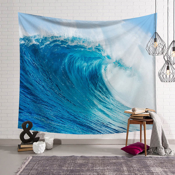 Big Wave Wall Tapestry Scenery Home Decor Blue Wall Hanging Apartment Fabric Wall Decoration