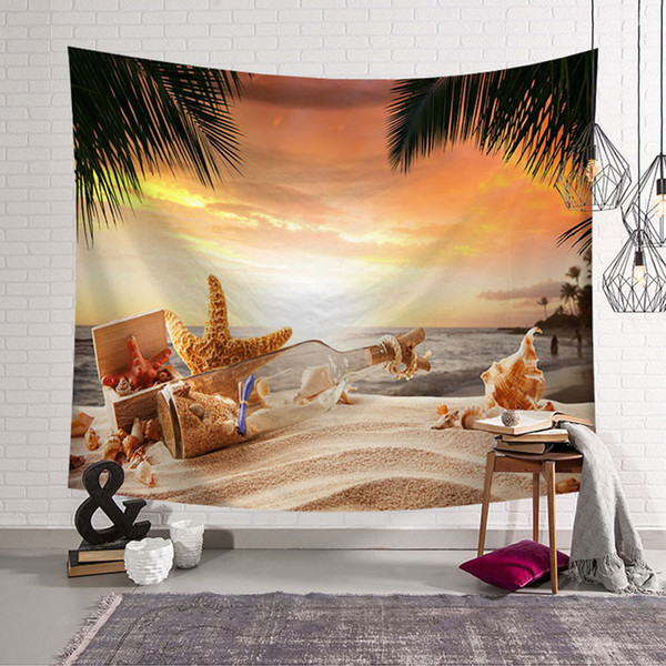 Seashell Current Bottle Tapestry Hippie Beach Towel Wall Hanging Fabric Bohemian Decor For Dorm