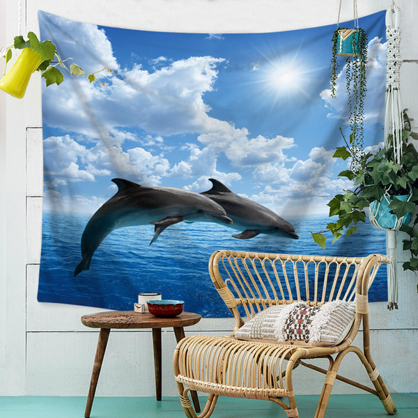 Ocean Animals Tapestry Nature Pattern Printing Beach Towels Yoga Mat Sun Block Round Bikini Cover-Up 150*130cm