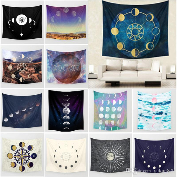 51x59 Inches Vintage Mystical Lunar Solar Compass Moon Phases Pattern Print Polyester Wall Hanging Tapestry Summer Beach Towel Shawls Yoga