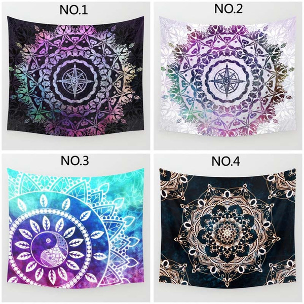 Fashion Tapestry Compass Mandala Design Indian Sketched Elephant 150x130cm Geometric Print Polyester Towel Hanging Home Decor