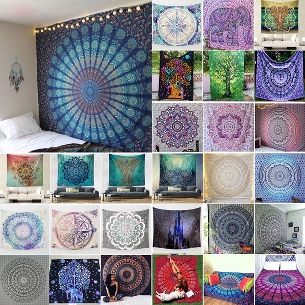 Latest Indian Mandala Tapestry Totem Compass Mandragora Elephant Boho Printing Beach Towels Yoga Mat Sun Block Round Bikini Cover-Up Blanket