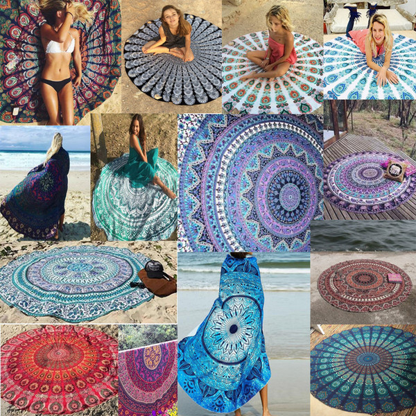 150x150cm Indian Mandala Summer Shawl Chiffon Beach Women Girls Towels Bohemian Style Round printed Scarf Beach Towel