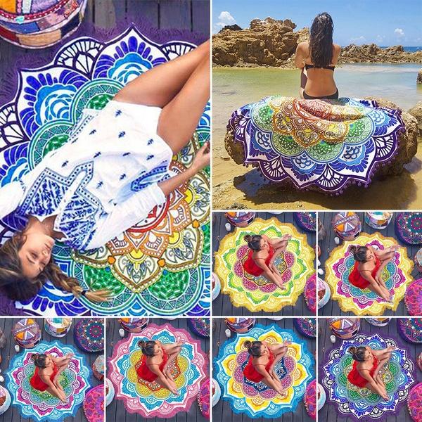 150x150cm Indian Mandala Boho Hippie Gypsy Mandala Round Bath Towel Tapestry Throw Blanket Yoga Mat Shawl Beach Towel Wall Decor