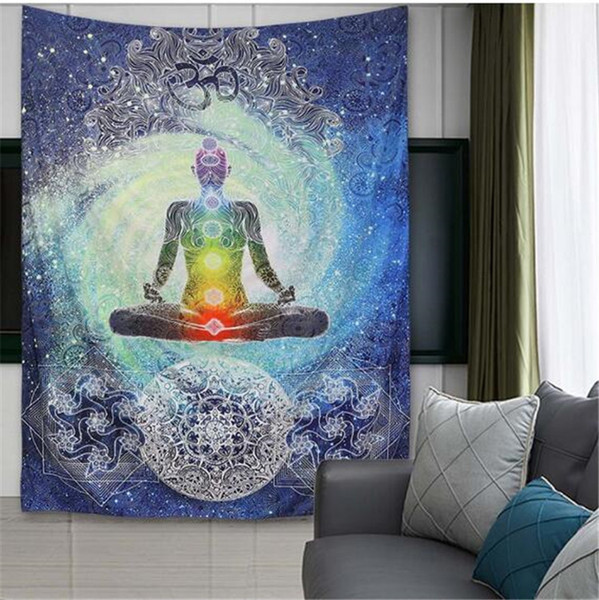 Chakra Buddha Wall Hanging Tapestry Indian Blue Tone Bedspread Bedding Print Tapestry Art Room Wall Hanging Tapestry Bedspread Deco Yoga Mat