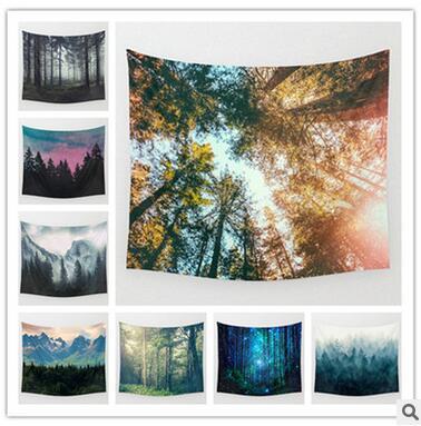 hot selling 9 designs 130*150cm scenery printed square tapestry Yoga Mat Towel Beach Towel shawl landscape wall Tapestry bedroom decorations