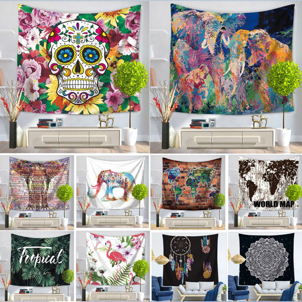 178 Colors Map Flamingo Mandala Buddha Horus Sugar Skull Polyester Tapestry Fresco Yoga Beach Blanket Towel Home Decoration