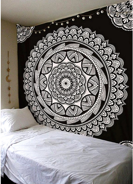 Black and White Tapestry Wall Hanging Tapestry, Mandala Tapestries, Indian Traditional Cotton Printed Bohemian Hippie Large Wall Art 59