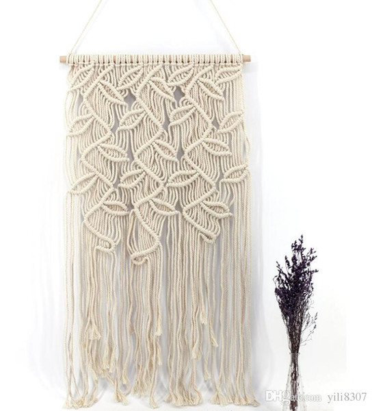 Wholesale Handmade Bohemia Fiber Art Macrame Tapestry with Leaf Pattern Wedding Wall Hanging Natural Handwoven Cotton Thread Craft