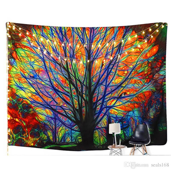 Tree Tapestry Wall Hanging Psychedelic Forest With Birds Bohemian Mandala Hippie Tapestry For Bedroom Living Room Yoga Mat Cover HH7-1171