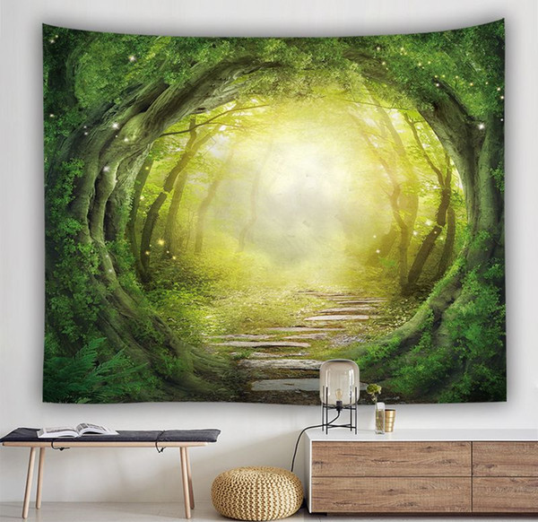 150*200 green forest wall hanging art nature jungle river tapestry trees woodland tenture mural tapiz polyester carpet