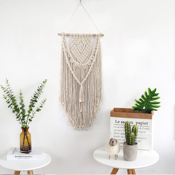 New Hand Knotted Macrame Wall Art Handmade Cotton Wall Hanging Tapestry with Lace Fabrics Bohemian Wedding Decoration