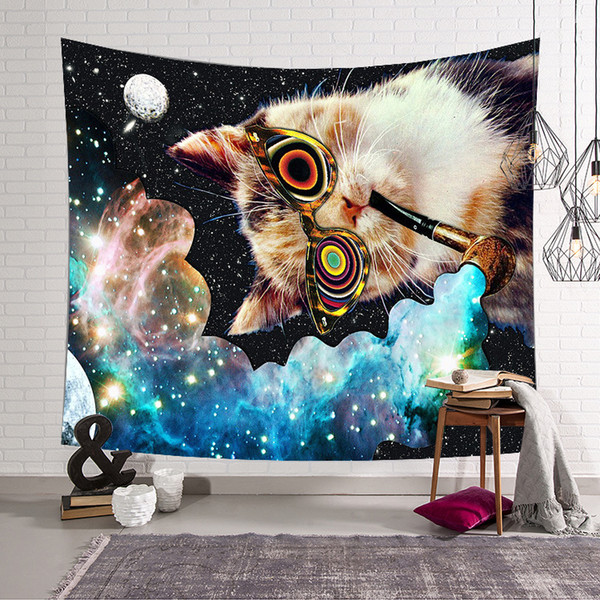 Galaxy Digital printing Tapestry Cartoon Cat Hippie Wall Hanging Tapestries Home Decor Beach Towel Wall Carpet Curtain Home Decor