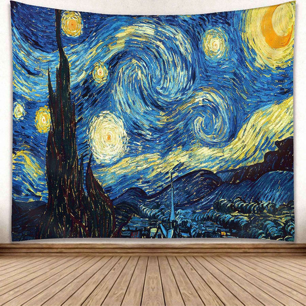 Classic style cloth tapestry polyester fiber material 100cm*150cm size impressionsm oil painting famous work starry night wheat field room