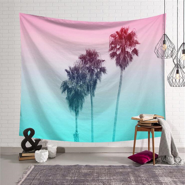 Palm Trees Pattern Tapestry Hanging Polyester Fabric Wall Decor Plant Palm Tree At Beach Sunset Blanket Tapestries w3-new-Lm-11