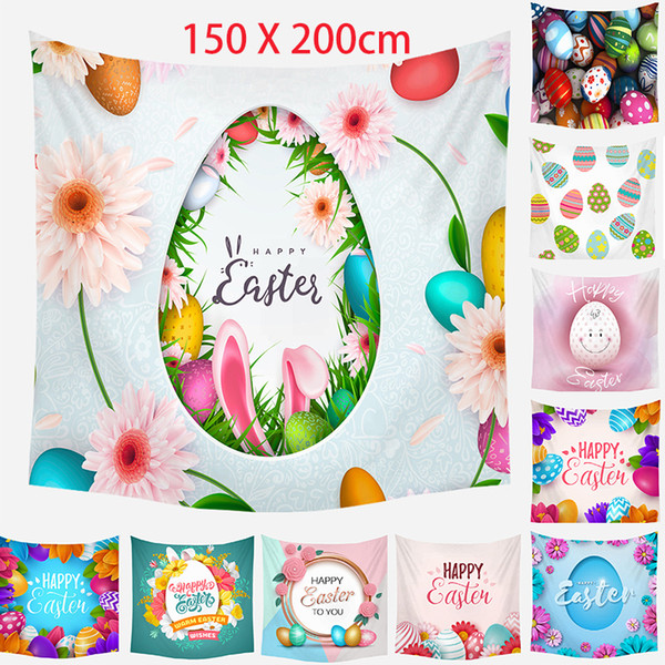 150*200CM HAPPY EASTER Colorful Egg Flowers Printed Tapestry for Easter Day Party House Decoration Supplies Towel Wall Photo Prop