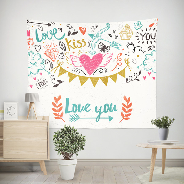 Cartoon Love Letter Home Decor Tapestry Beach Throw Towel Yoga Rug Wall Hanging Art Crafts Gifts