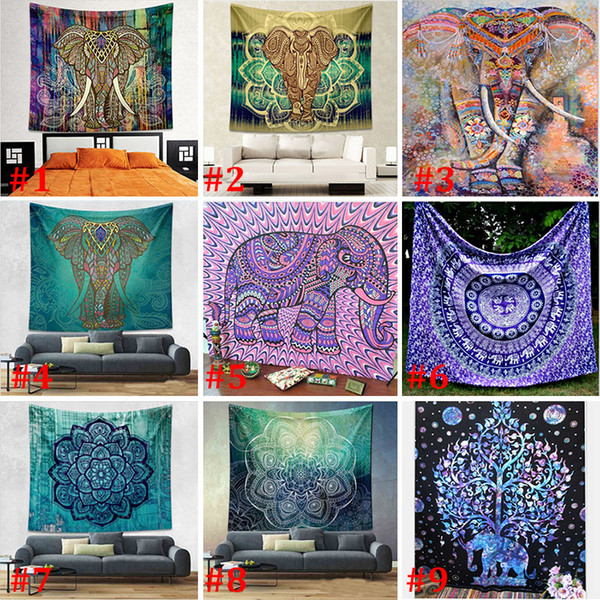 150*130cm New Tapestries Bohemian Mandala Beach Tapestry Hippie Throw Yoga Mat Towel Elephant Peacock Polyester Shawl Bath Towel WX9-113