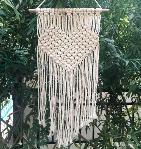 30*50cm Handmade Knitting Heart Tapestries Bohemian Macrame Woven Wall Hanging Tapestry Home Wedding Decoration Door Decor Curtain